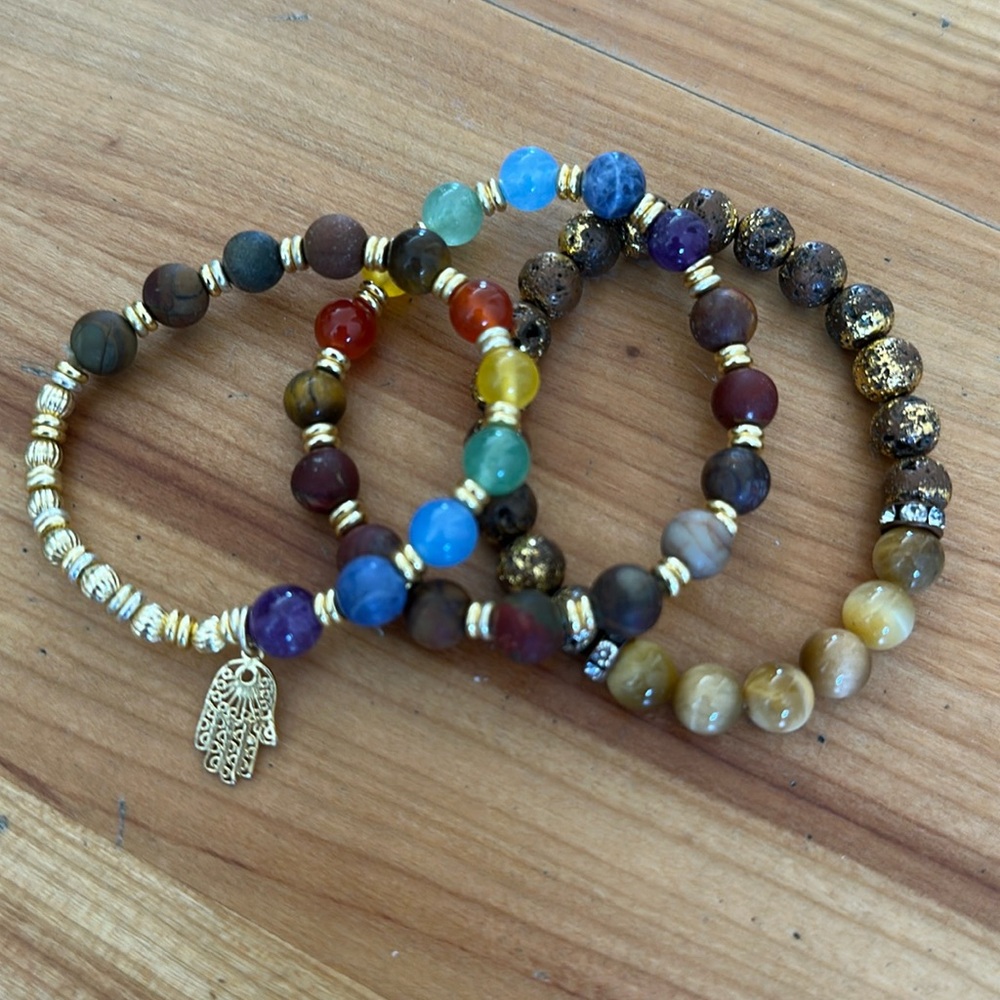 Lovely beaded set of 3 bracelets featuring The Hamsa hand